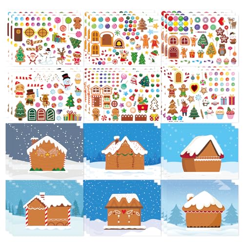36 Sheets Make a Gingerbread House Stickers - Make Your Own Gingerbread House Stickers, Christmas...