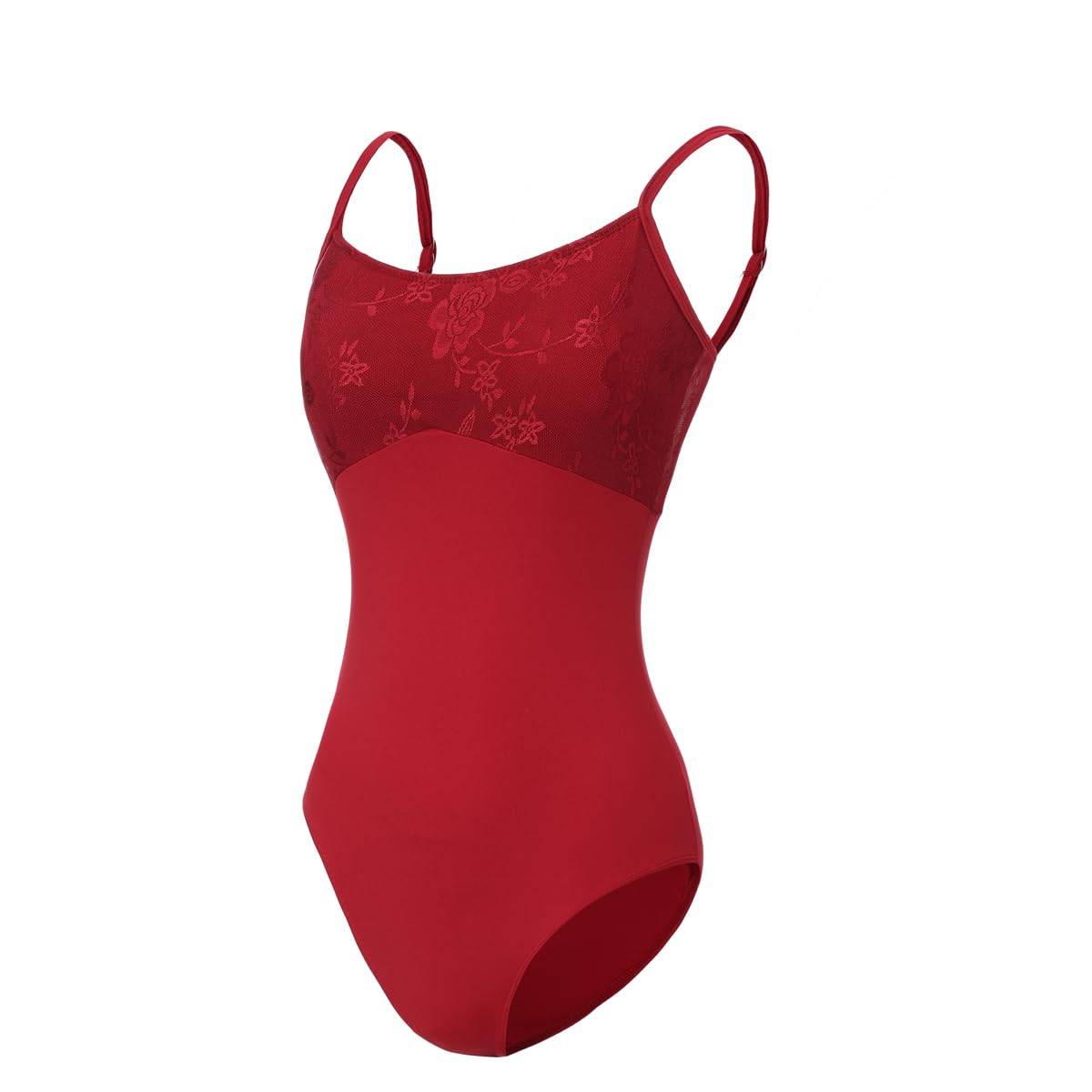 Limiles Women's Camisole Leotard for Ballet Dance Costumes Gymnastic Bodysuit, Red Lace, Medium