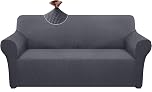 Granbest Checkered Couch Cover for 3 Cushion Couch High Stretch Sofa Cover 3 Seater Washable Sofa Slipcover for Dogs Pets Slip Resistant Furniture Protector (3 Seater, Grey)