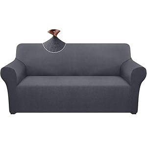 Granbest Checkered Couch Cover for 3 Cushion Couch High Stretch Sofa Cover 3 Seater Washable Sofa Slipcover for Dogs Pets Slip Resistant Furniture Protector (3 Seater, Grey)