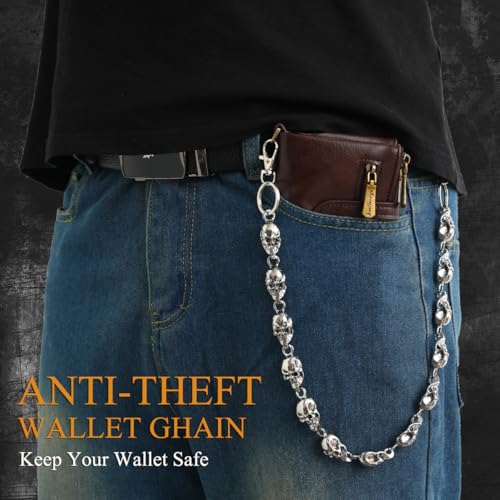 Wallet Chain Pants Chain Hip Hop Punk Jean Chains Layered Trouser Chain Belt Goth Heavy Keychain Accessories for Men Women(Skull)