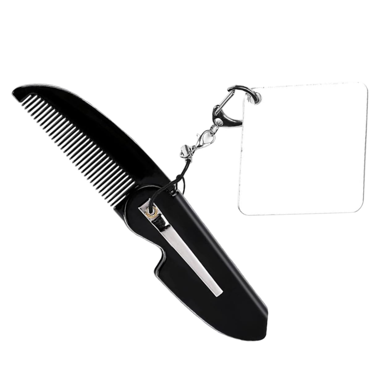 FRCOLOR Portable Foldable Comb Men's Travel Beard Brush Folding Pocket Fine Tooth Keychain Mirror Set
