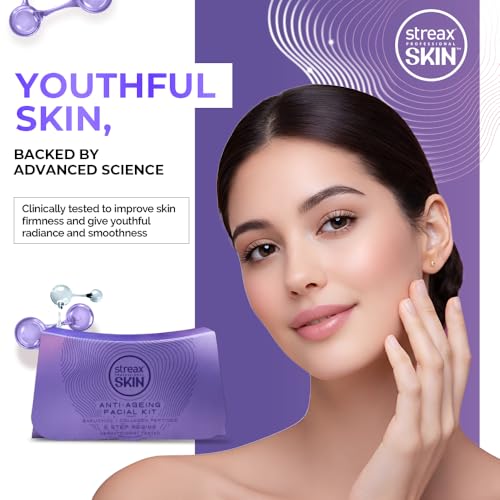 Image of Streax Professional Anti Ageing Facial Kit for Wrinkle Reduction, Firming & Youthful Glow, Reduces Fine Lines, Boosts Collagen, 6 Step Professional Salon-Like Mini Facial Kit at Home (30g + 15ml)