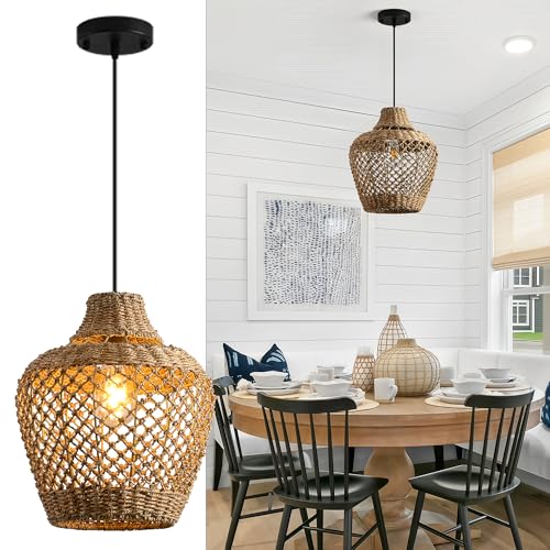 Suspension rotin marron 30 cm lustre rustique chambre et restaurant - 2