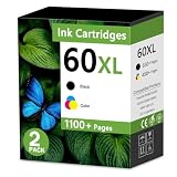 60XL Black/Tri-Color Ink Cartridges 2-Pack Replacement for HP 60 Ink