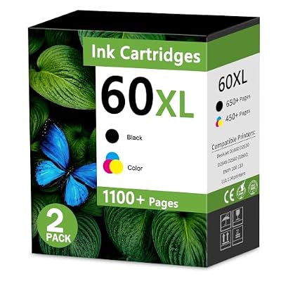 60XL Black/Tri-Color Ink Cartridges 2-Pack Replacement for HP 60 Ink