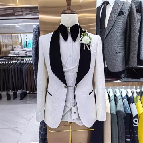 Men Suit 3 Piece Slim Fit Tuxedo for Men Paisley Jacquard Floral Suit Tux Shawl Lapel Blazer Vest Pant for Prom3