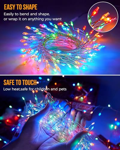 Image of 2Pack Battery Operated Fairy Lights, 10 Ft 120LEDs Firecracker String Lights Waterproof Silver Wire Starry Firefly Light for DIY Wreath Home Wedding Indoor Outdoor Christmas Decorations, Multicolor