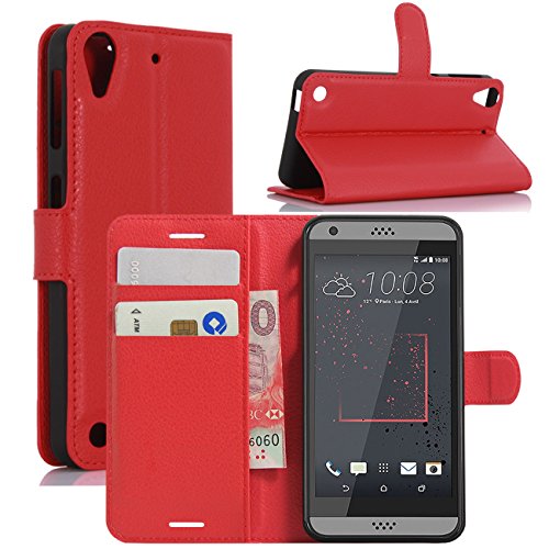 HTC Desire 530 Case, Desire 630 Case, Desire 555 Case, Desire 550 Case, Fettion Premium PU Leather Wallet Flip Phone Protective Case Cover for HTC Desire 530/630 / 555/550 Smartphone (Red)