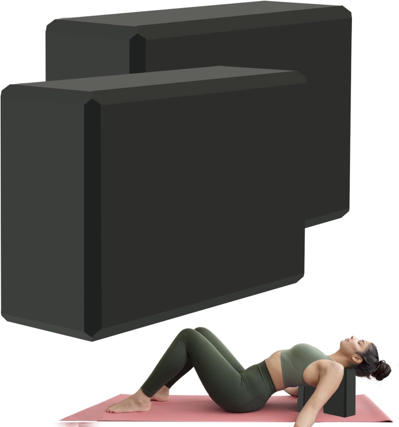 2pc Yoga Block - Supportive Latex-Free Eva Foam - Soft Non-Slip Surface with Beveled Edges for Yoga, Pilates, Meditation - Yoga Accessories for Stability, Balance, Deepen Stretches (Black)-image-23