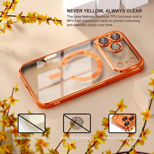 Image of Misea Magnetic for iPhone 17 Pro Case Compatible with MagSafe Orange | Never Yellowing, Military Drop Protection, Full Camera Lens Protector Plating Soft Clear Phone Case Women, Cosmic Orange