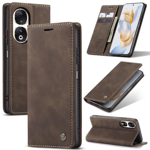 WJXEXRS Handyhülle für Honor 90 5G Hülle Premium Klapphülle Leder Schutzhülle Klappbar mit Kartenfach Ständer Magnet Handytasche Standfunktion Flip Case Honor 90 5G Lederhülle - Kaffee