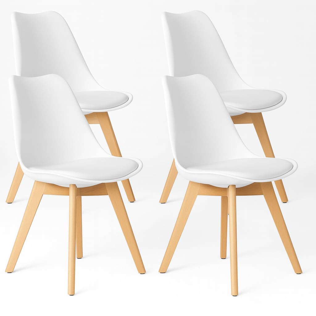 T-LoVendo Pack de 4 Sillas Comedor Nórdico, Sillas de Cocina Nórdicas con Patas de Madera Maciza de Haya y Asiento Acolchado y Tapizado, Respaldo Ergonómico