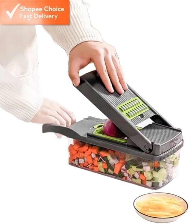 Multifunctional Vegetable Chopper for Kitchen, Manual Food Slicer Dicer Cutter with Drain Basket, Potato Tomato Onion Salad Chopper for Home Cooking