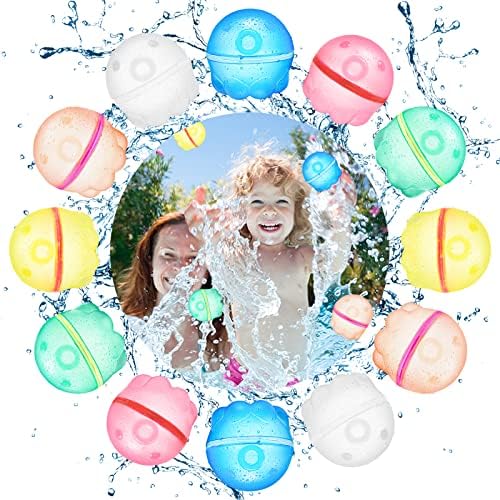 Reusable Water Balloons Quick Fill, Magnetic Water Balloons Self Sealing Refillable Water Balloons Water Toys Pool Toys For Kids Adults Water Fight Outdoor Games (12pcs Octopus)