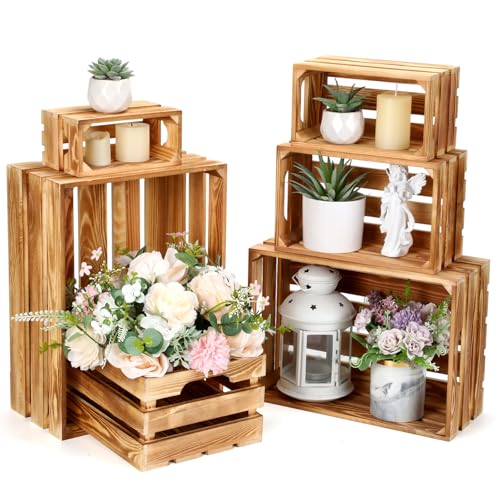 CroBlissful 6 Pcs Decorative Wood Crates for Storage Display Rustic