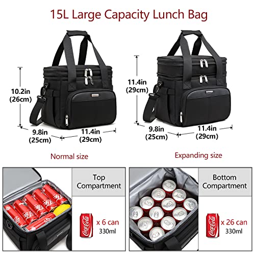 Baverge Lunch Box For Men Women, Insulated Loncheras Para Mujer Hombres, Large Portable Collapsible Adult Work Food Cooler, Expandable Heavy Duty Leakproof Tactical Lunch Bag Black #TOP2