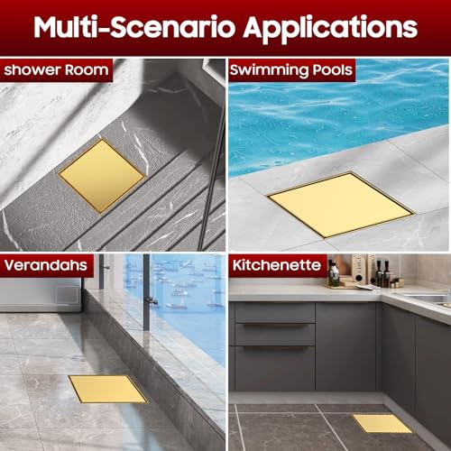 Image of DLONE Shower Drain | 6 Inch Brushed Gold with Tile Insert Panel