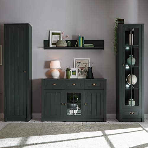 Lomadox Landhaus Wohnwand im edlem englisch-grün - inkl. Sideboard