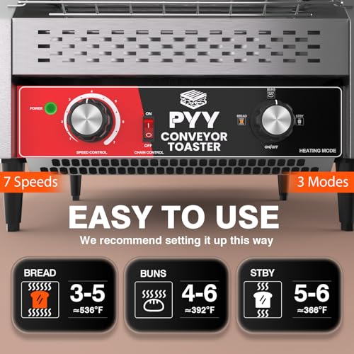Image of PYY Commercial Conveyor Toaster - Electric Industrial Belt Toasters Oven Heavy Duty Stainless Steel Tostadora Transportadora for Bun Bagel Bread Waffle Restaurant Buffet 450 Slices /Hour