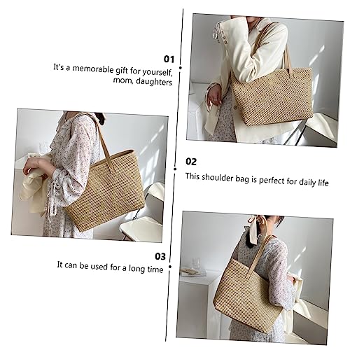PartyKindom 1pc Large Capacity Straw Tote Bag for Women Woven Shoulder Bag Stylish Beach Travel Handbag3