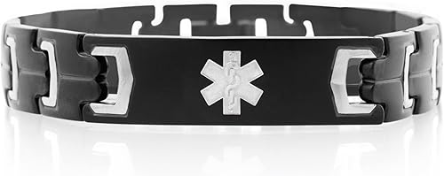 Lauren's Hope Pulsera de identificación de alerta médica de acero duradero para hombres y mujeres, grabado personalizado, diabetes, marcapasos,
