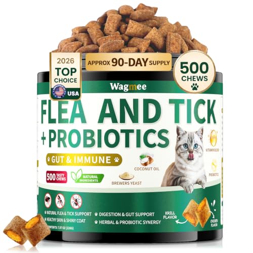 Flea and Tick Prevention for Cats Chews, 500 Crunchy & Creamy Flea Chews, Cat Flea Chewables with...