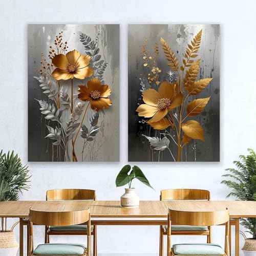 Affiche fleur dorée pour salon moderne tableau chic 50x70 - 2