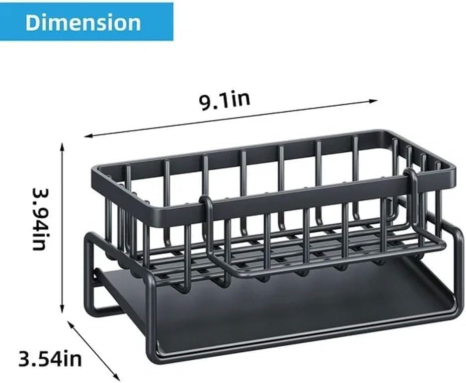 Image of Metal Sink Organizer & Draining Rack - Durable Kitchen Countertop Organizer for Sponges, Brushes, and Soap - Compact Stainless Steel Sink Caddy with Quick Draining Design