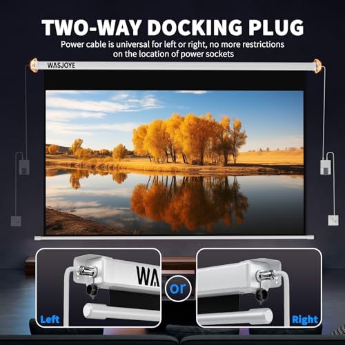 WASJOYE 120 Leinwand Beamer Elektrisch Diagonale Automatische Projektion 16:9 8K HD Filme Schirm für Heimkino Büro Videospiel Outdoor Indoor, Projector Screen W/Fernbedienung und Wand/Decke Mount