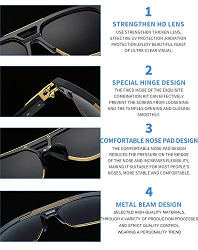 Dollger Square Sunglasses for Men Classic Oversized Sun Glasses Retro Semi Rimless Gold Alloy Frame UV4004