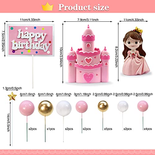 26Pcs Princess Cake Topper Castle Cake Topper Girl Princess Cake Topper Happy Birthday Cake Decoration For Girl Birthday Princess Party Supplies #TOP1