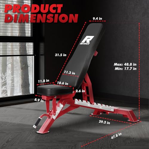 Image of RITFIT Adjustable Weight Bench, Incline Decline Flat, 1300LB Capacity | Full Body Workout Bench for Home Gym Strength Training, 10 Backrest Positions, 3 Seat Angles, Heavy Duty Steel Frame