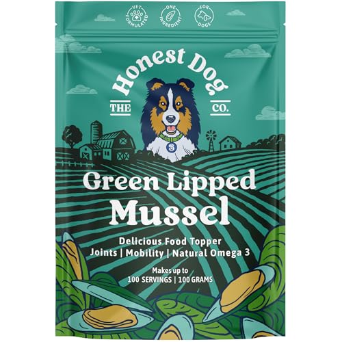Honest Dog Co. Green Lipped Mussel Powder for Dogs | Natural Hip & Joint Support with Omega 3 for Mobility, Flexibility & Arthritis Relief | Made in New Zealand | 100g (up to 100 Servings)