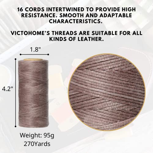 Victohome 100% Polyester Flat Waxed Threads, 150D/0.8Mm, 270Yards/247M. All-Purpose Threads Hand Sewing Leather Projects And Crafts. (Cocoa) #TOP1
