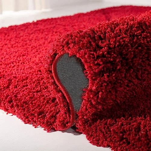 Image of Soft Plain Shaggy Rugs and Carpet for Bedroom Living Room 2x5 Feet Red Color