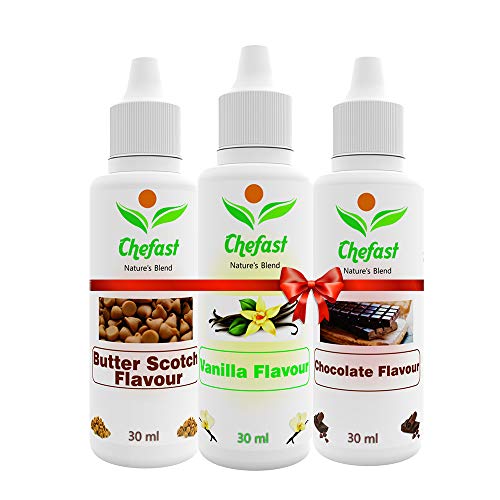 Image of Chefast Pack of 3 Baking Essence Flavour of Butter Scotch, Vanilla, Chocolate for Cake, Ice-Cream, Milkshakes- 30ML ( Use 2-3 Drops Essence for 250 Grm Cake) This is Flavour only,Not a Color
