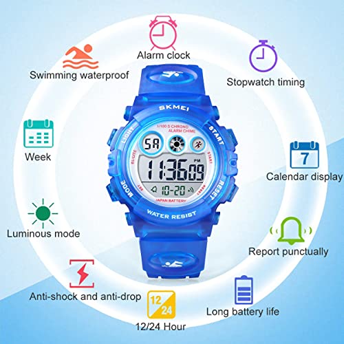 Image of GOLDEN HOUR Watches for Kids Digital Sport Waterproof Boys Girls Watch Outdoor 12 /24 H Alarm EL Backlight Stopwatch Military Child Wristwatch Ages 3-15