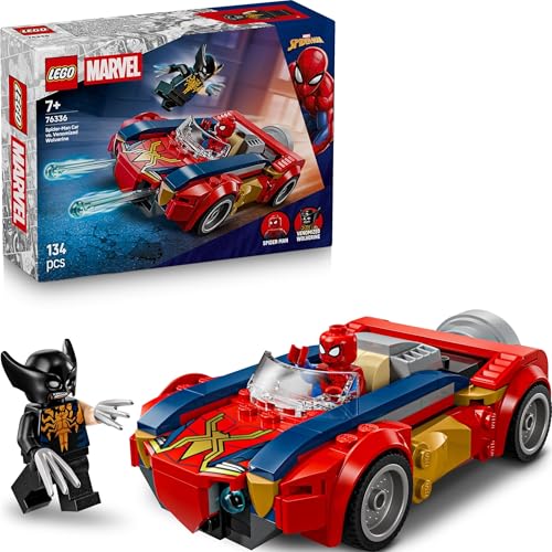 LEGO ǀ Marvel Spider-Man et sa Voiture Contre Wolverine Vénomisé - Jouet de Super-Héros avec Maquette de Voiture, 2 Minifigurines & 2 Fusils à Ressort - Cadeau pour Garçon dès 7 Ans & Fans 76336