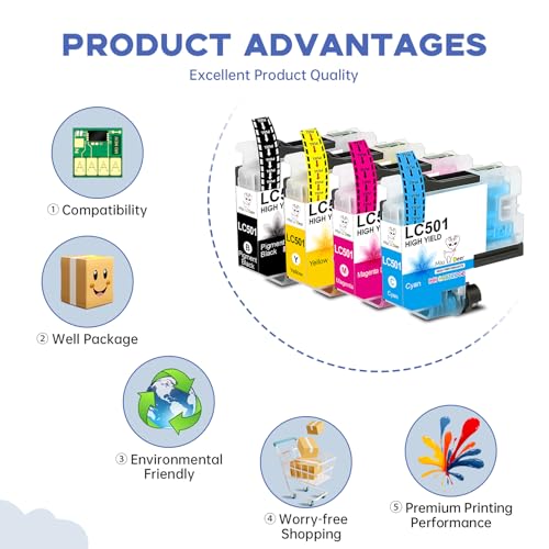 Image of Miss Deer LC501 Ink Cartridges Combo Pack Compatible for Brother LC501 LC501XL Ink Cartridgesuse with MFC-J1260DW MFC-J1360DW MFC-J1410DW Printers,4 Pack