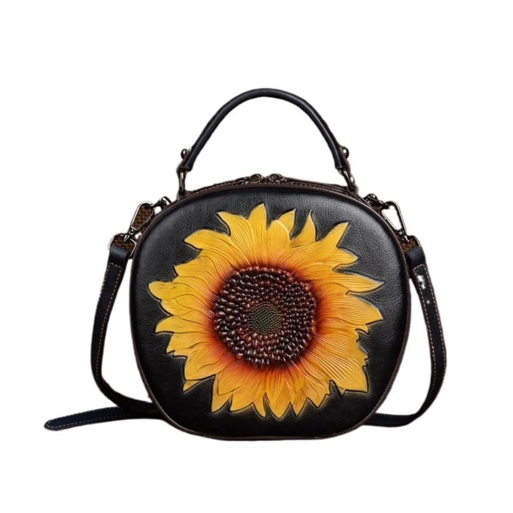 Minimalist Women's Vegetable-Tanned Leather Crossbody Bag - Retro Shaped Handheld Bag, Street Fashion Style(Black)