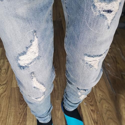 Men's Ripped Slim Fit Fashion Jeans Stretch Patched Biker Moto Denim Pants Casual Skinny Jogger Straight Jeans3