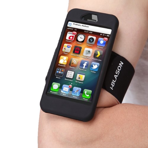 i-BLASON Armband for Apple New iPhone 5S / iPhone 5, Silicone Skin Case, with Bonus Screen Protector- Black