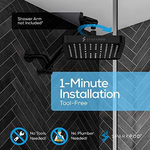 SparkPod Shower Head - High Pressure Rain - Premium Quality Luxury Design - 1-Min Install - Easy Clean Adjustable Replacement for Your Bathroom Shower Heads (Midnight Black Matte, 6 Inch Square) - Thumbnail 5