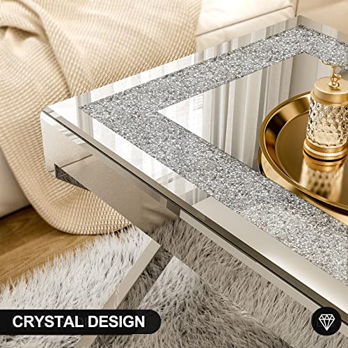 Ikifly Mirrored Coffee Table With Mirror Crystal Boards And X-Shape Stainless Steel Legs, Glass Rectangle End Table Coffee Tea Table For Living Room Bedroom #TOP6