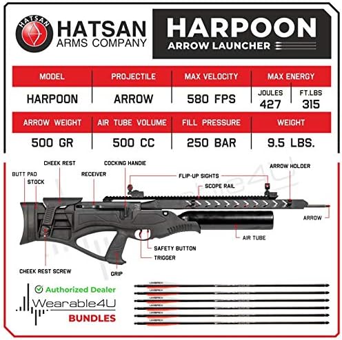 Miniatura 2 de Hatsan Harpoon Arrow - Rifle de aire con flechas de fibra de carbono incluidas y paquete de objetivos de papel Wearable4U 100x