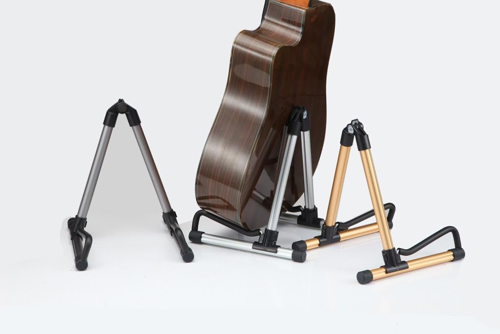 Rocsai A-frame Universal Folding Guitar Stand for Acoustic electric classical Guitar Bass Violin Ukulele Banjo - Folding, Portable and Lightweight, Single Stand (Gold)