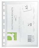 Q-Connect KF15634 Prospekthülle/Klarsichthüllen Genarbt A5-100 Stück/Genarbt Oben Offen Klarsichthüllen Sicht-Hüllen Gelochte Plastikhülle/Transparent 50 mikron