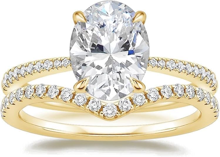 Oval Cut Moissanite Engagement Ring, 1–4 Carat VVS1 Colorless Side Stone Ring, 10K 14K 18K 22K White Rose Yellow Gold, V Bend Anniversary Promise Ring for Women