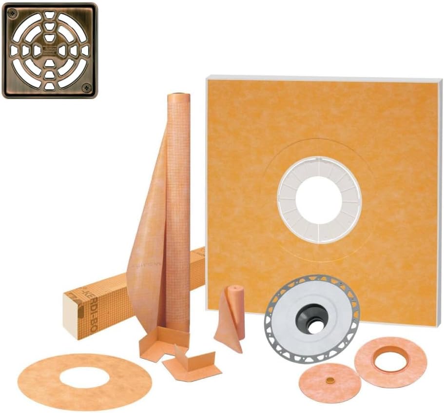 Schluter Kerdi 48-Inch X 48-Inch Shower Kit with Oil Rubbed Bronze Drain